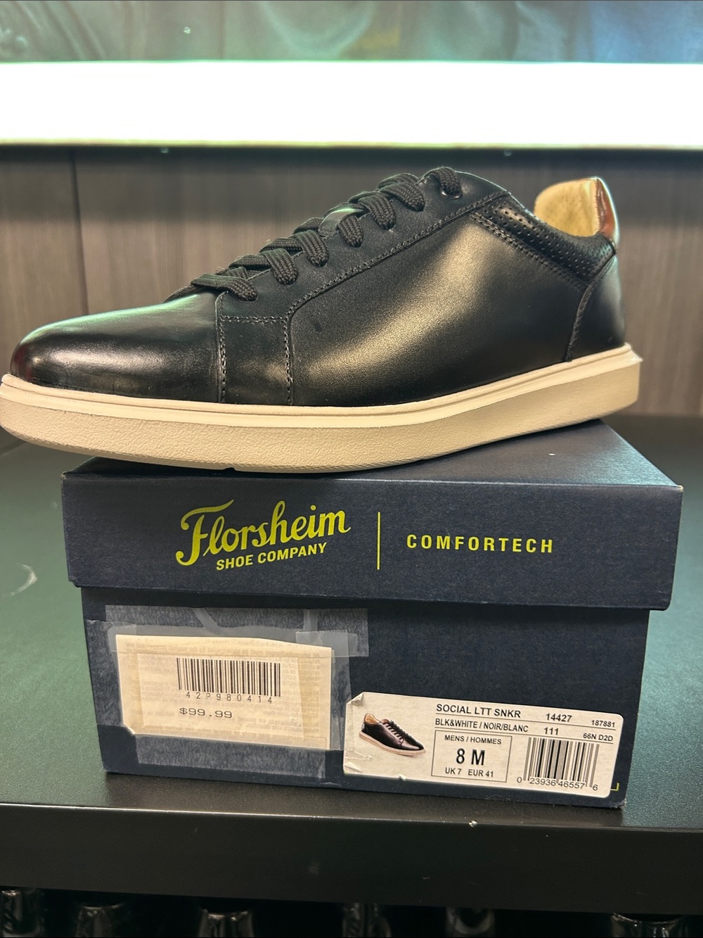 Florsheim Men's Black Leather Sneaker with Cream Sole